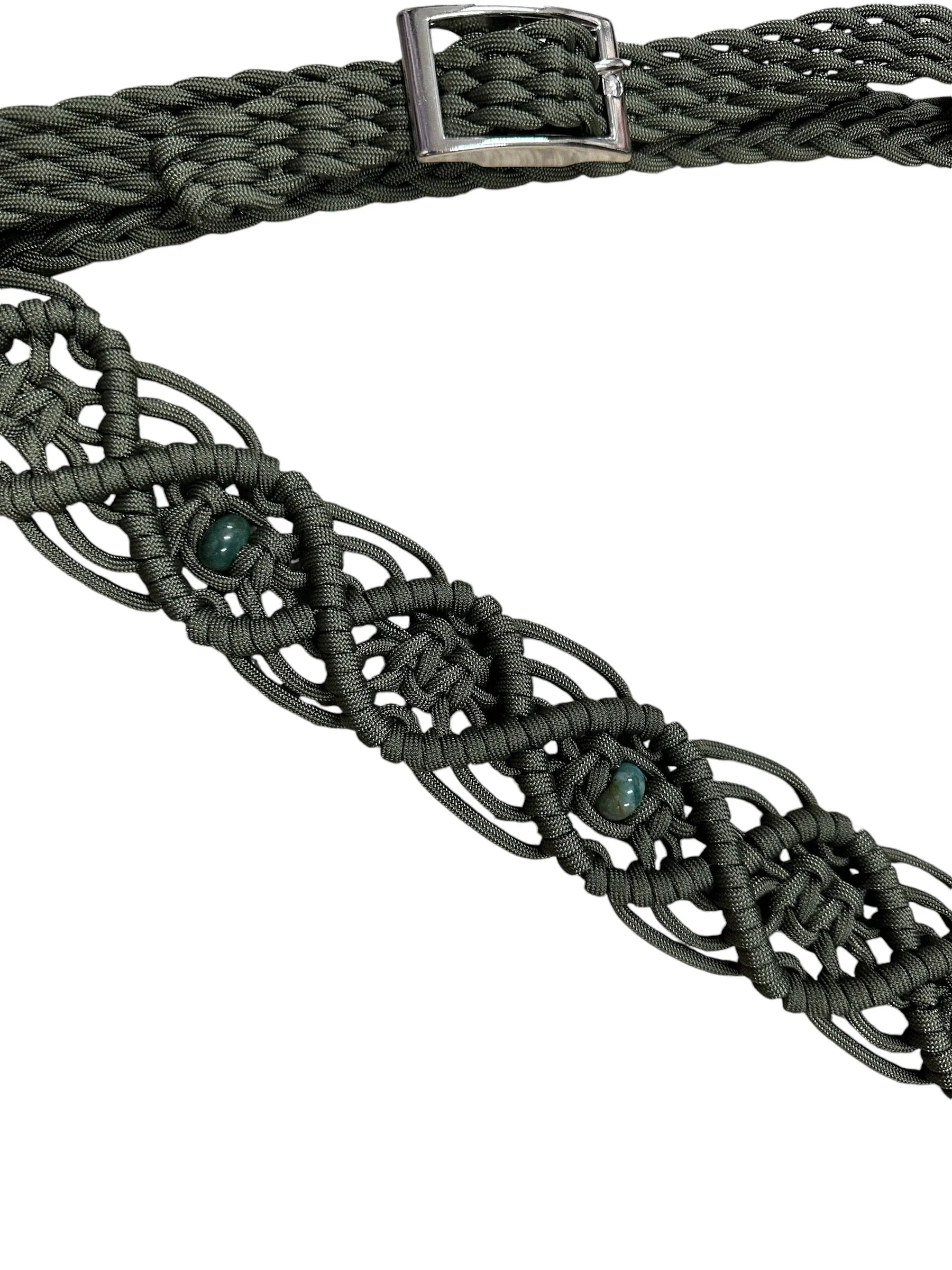 OD green fancy macrame  breast collar Indian agate  beads