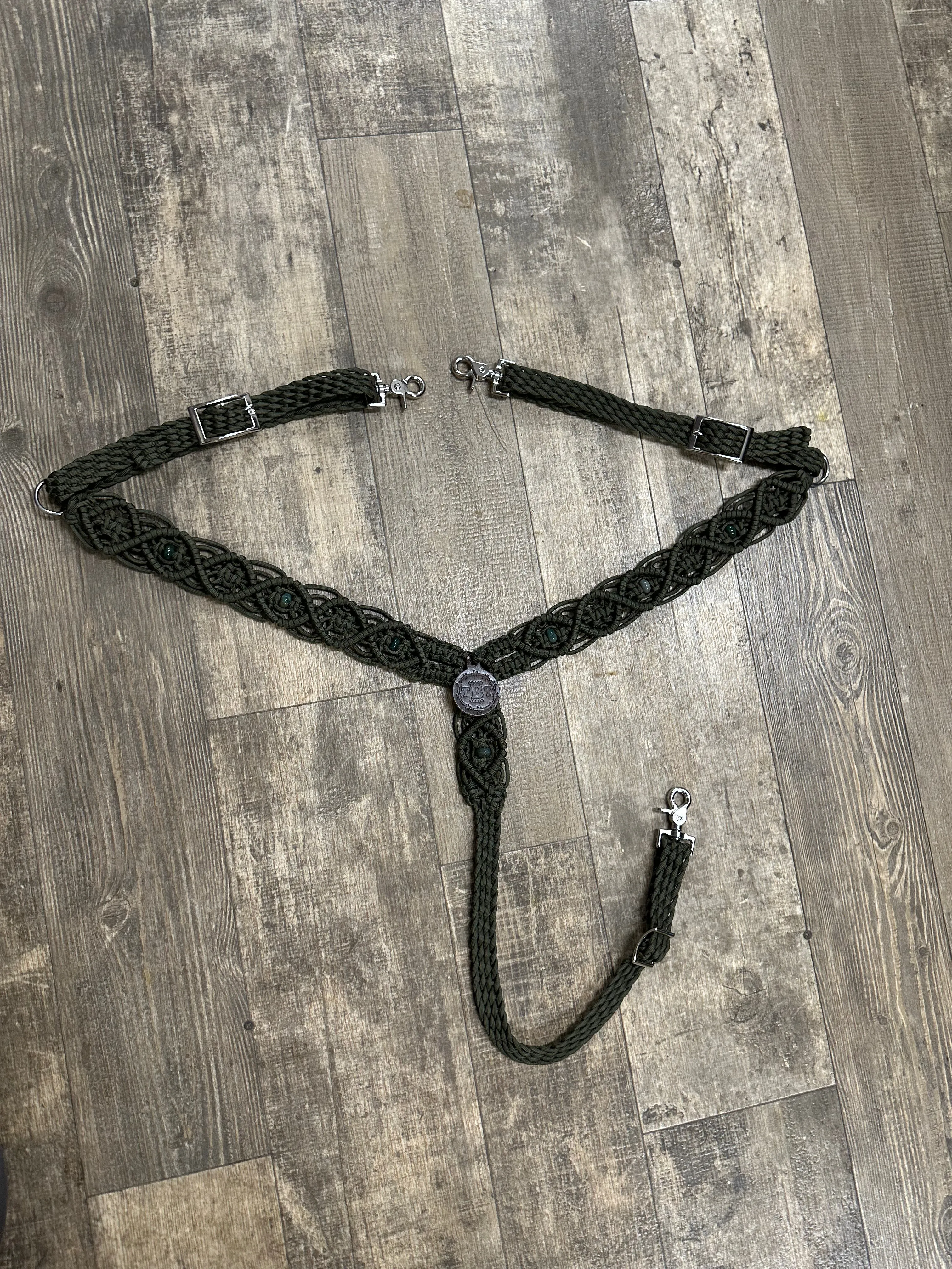 OD green fancy macrame  breast collar Indian agate  beads