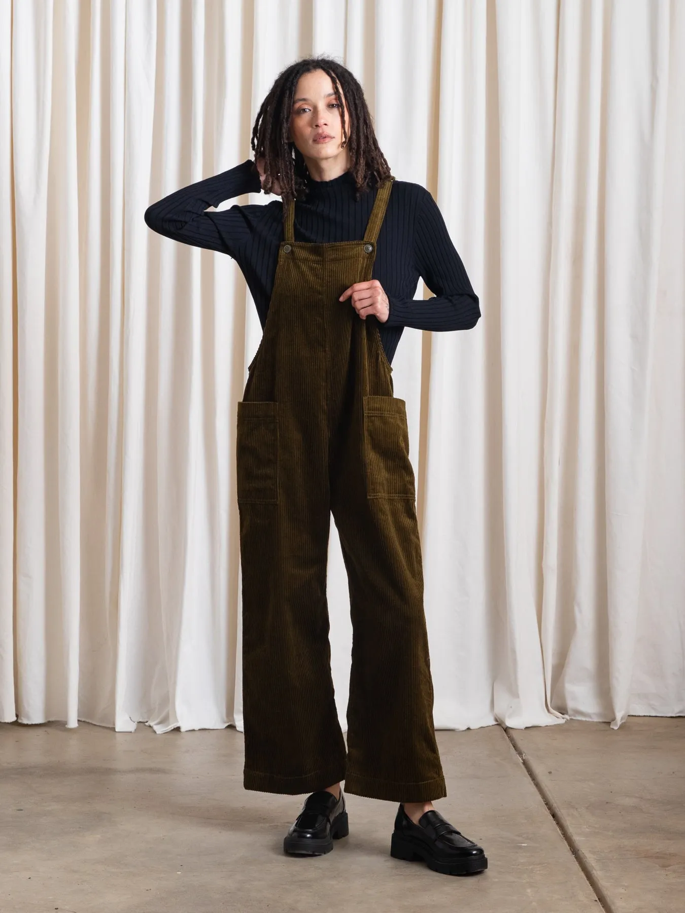 OVERALL JUMPER - OLIVE CORDUROY