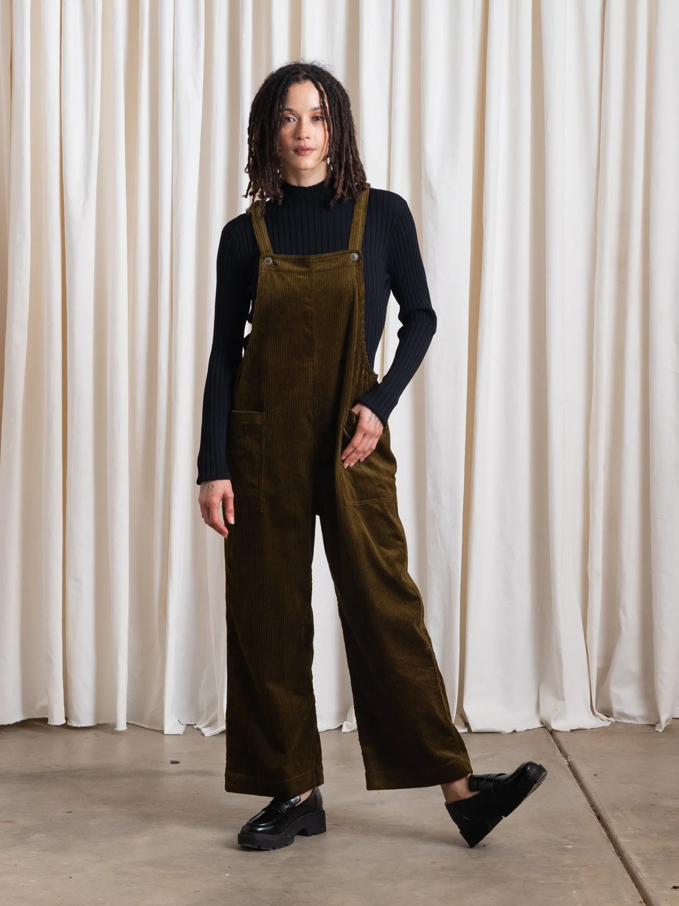 OVERALL JUMPER - OLIVE CORDUROY