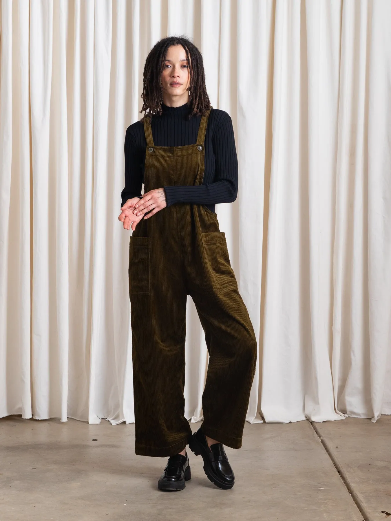 OVERALL JUMPER - OLIVE CORDUROY