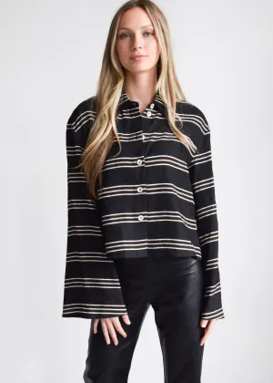 Oversized Button-Down Shirt Black Stripe