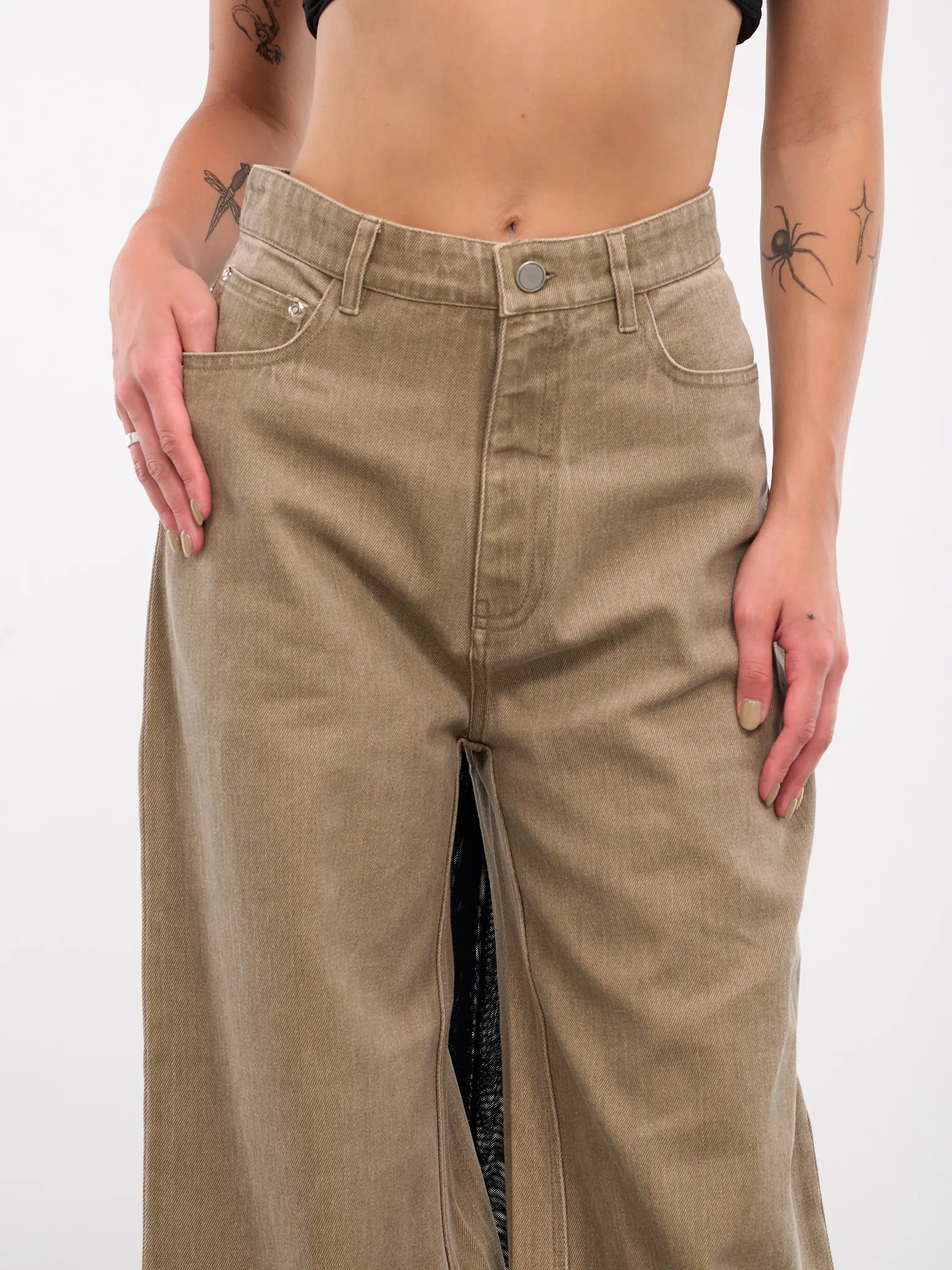 Oversized Drop Jeans (24025169-OLIVE)