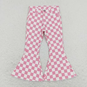 P0348 baby girl clothes pink plaid girl bell bottom jeans