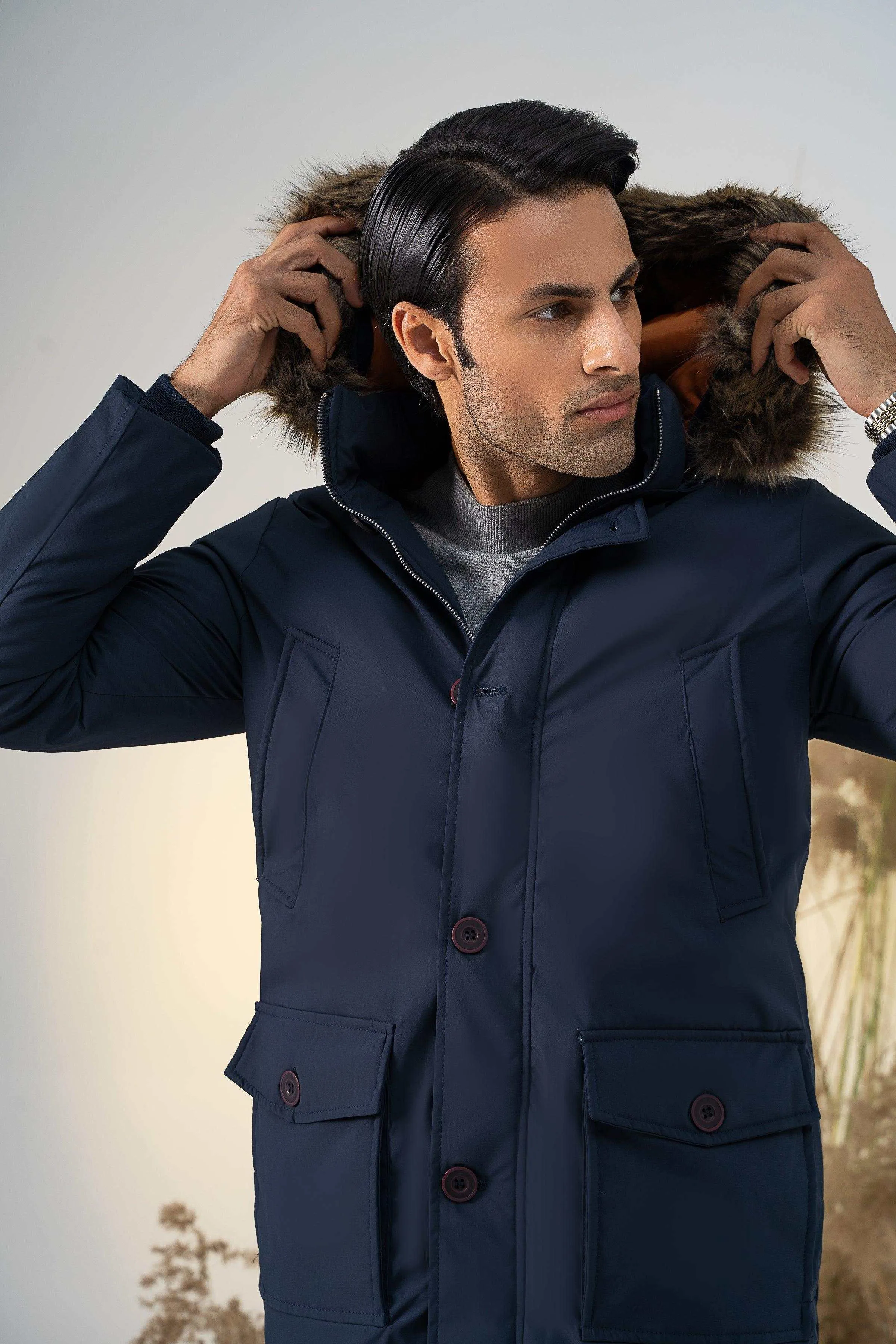 PARKA JACKET WITH FUR HOOD NAVY