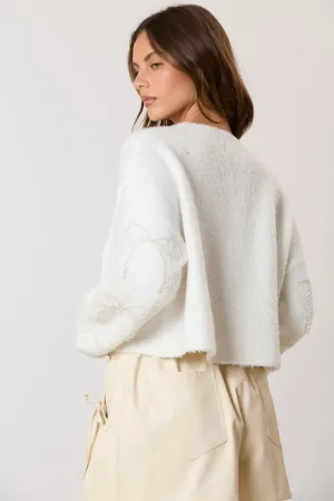 PE Pearl Ribbon Crop Sweater