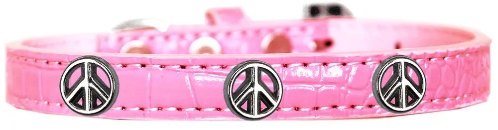 Peace Sign Widget Croc Dog Collar Light Pink Size 12