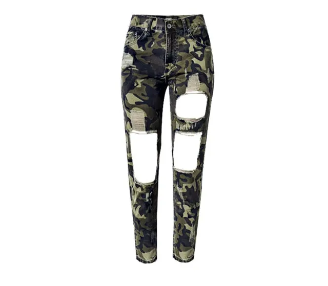 Pencil Plus Size Cargo Jeans Woman High Waist Camouflage