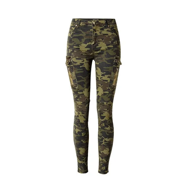 Pencil Plus Size Cargo Jeans Woman High Waist Camouflage