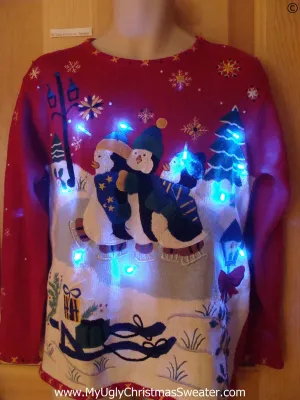 Penguin Family Funny Light Up Christmas Sweater