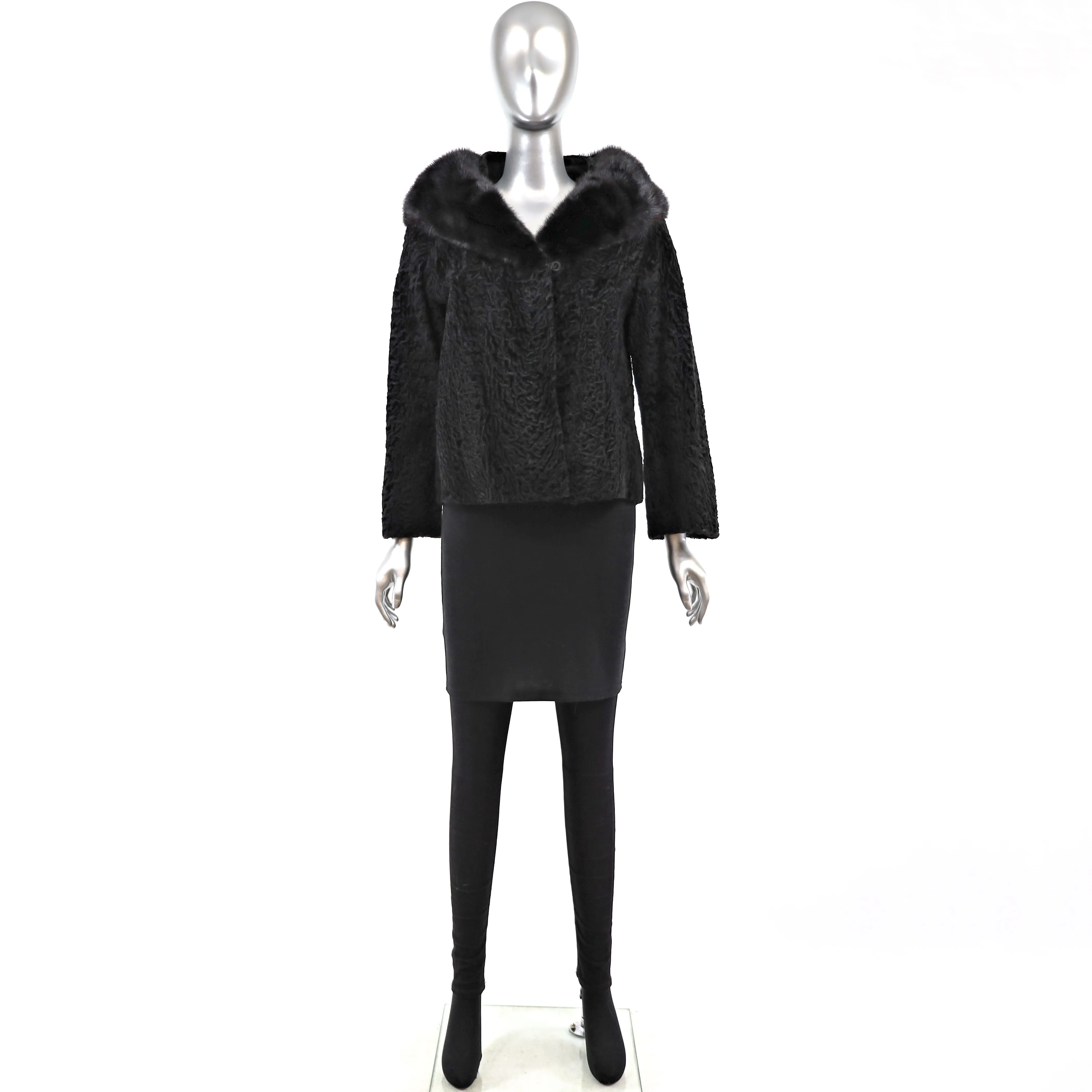 Persian Lamb Jacket with Mink Collar- Size M-L