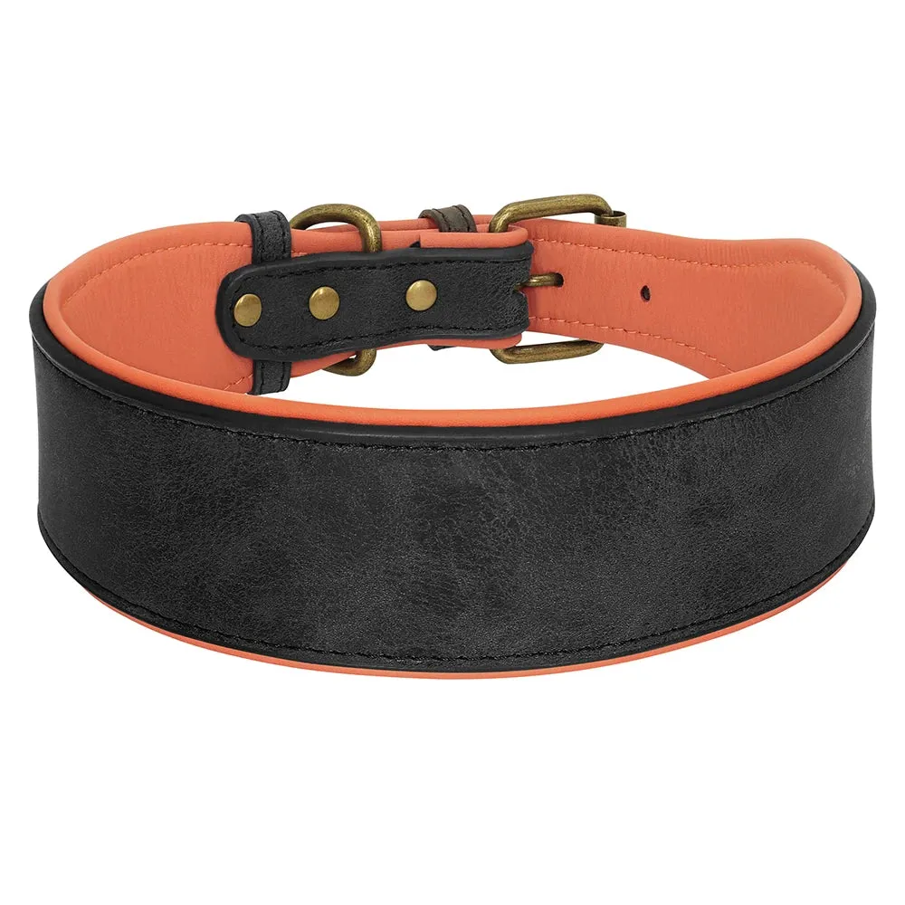 Personalized Leather Dog Collar - Wide Padded Pet ID Collars with Free Name Engraving for Medium to Large Dogs - Perfect for Bulldogs, Huskies, Labradors