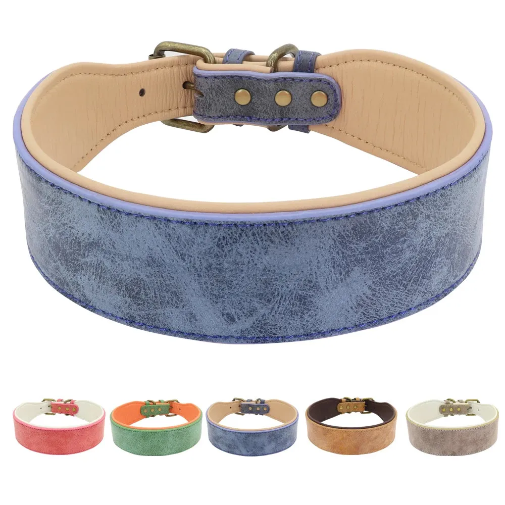 Personalized Leather Dog Collar - Wide Padded Pet ID Collars with Free Name Engraving for Medium to Large Dogs - Perfect for Bulldogs, Huskies, Labradors