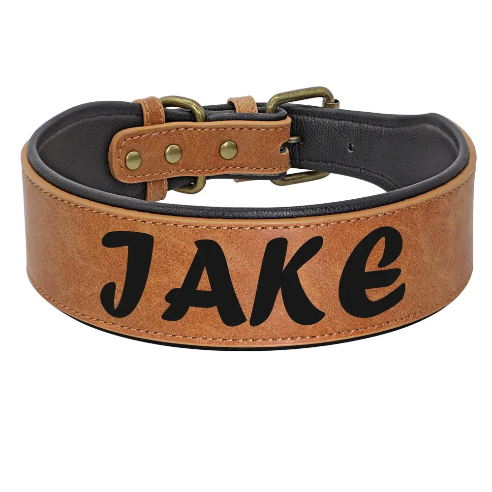 Personalized Leather Dog Collar - Wide Padded Pet ID Collars with Free Name Engraving for Medium to Large Dogs - Perfect for Bulldogs, Huskies, Labradors