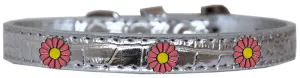 Pink Daisy Widget Croc Dog Collar Silver Size 20