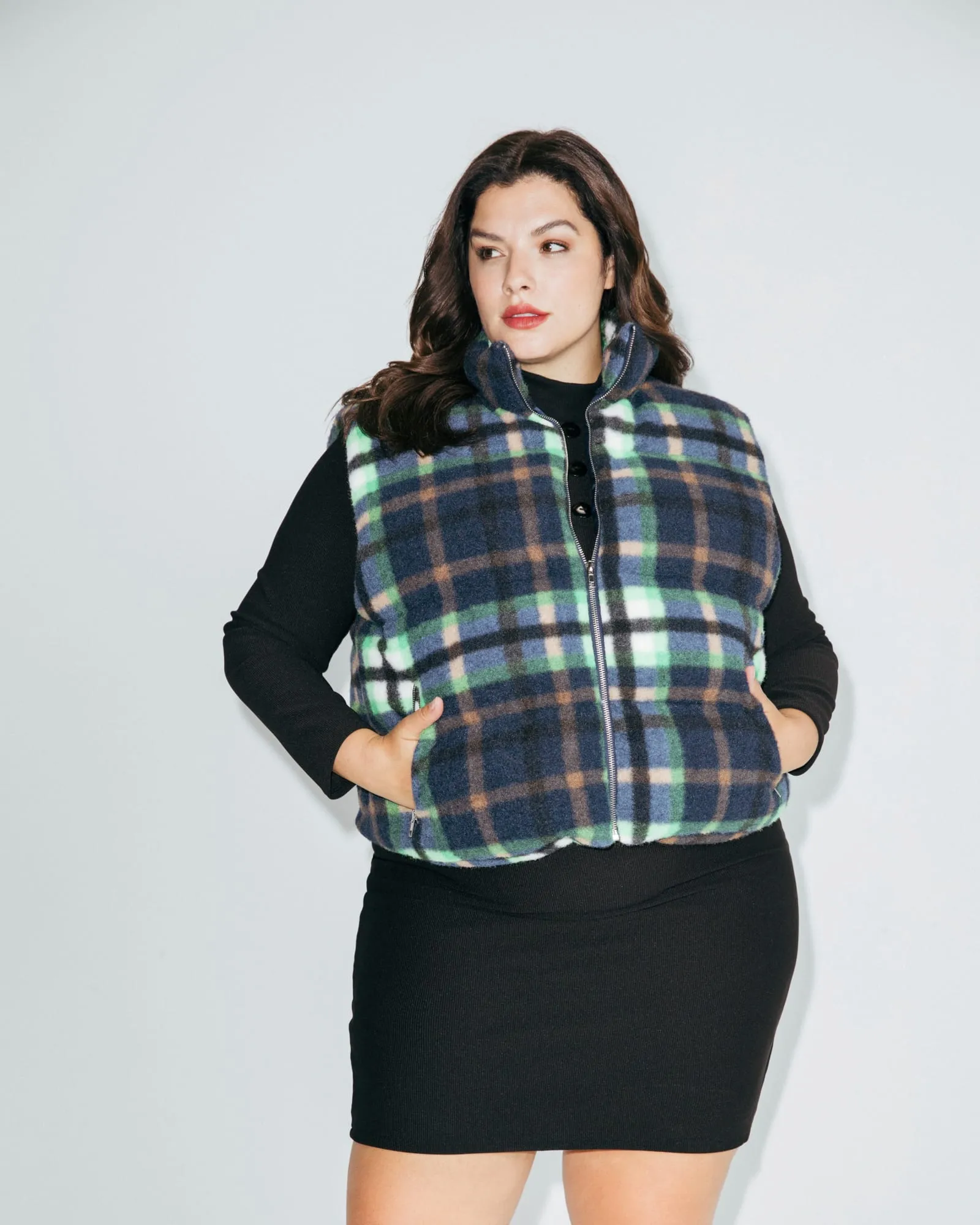 Plaid Puffer Vest | Navy