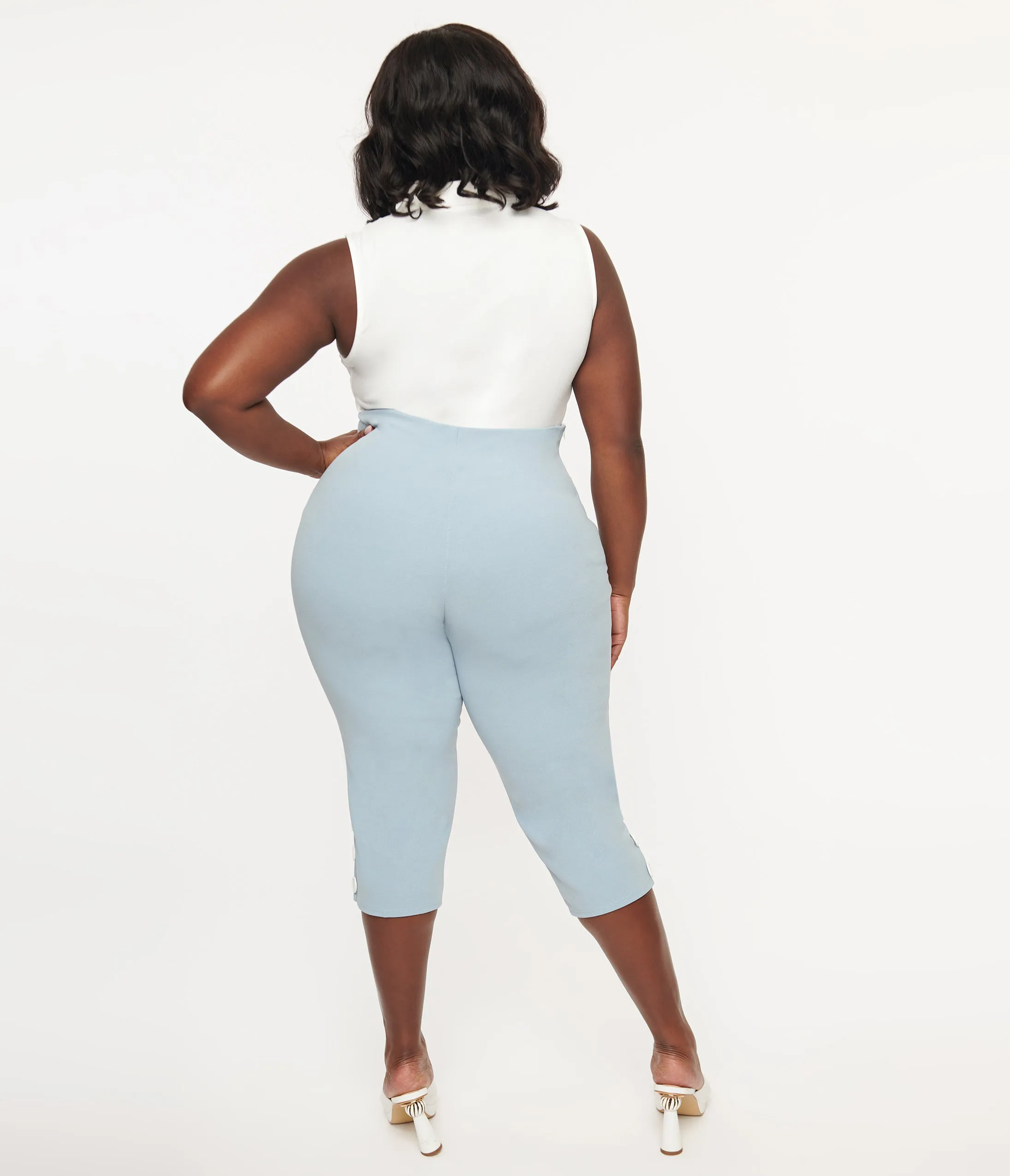 Plus SIze 1950s Light Blue High Waist Capri Pants