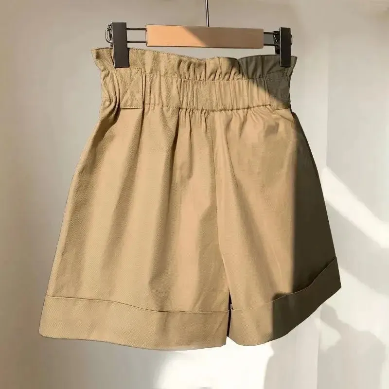 Pre Order:  High Elastic Waist Wide Leg Casual Shorts