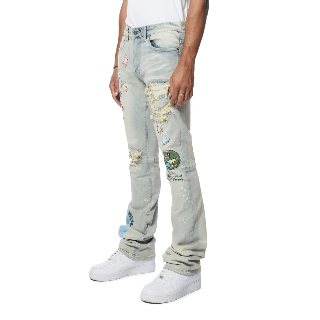 Puff High Density Printed Stacked Denim Jeans - Ombre Blue