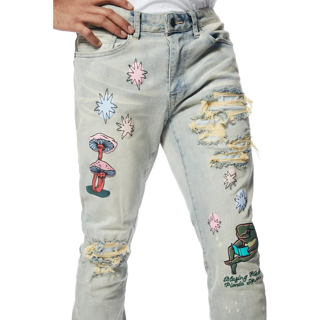 Puff High Density Printed Stacked Denim Jeans - Ombre Blue