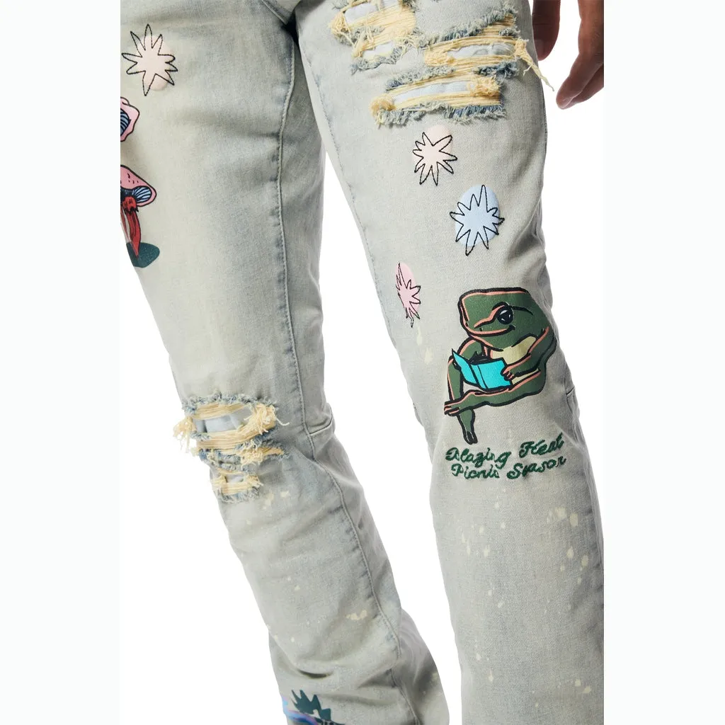 Puff High Density Printed Stacked Denim Jeans - Ombre Blue