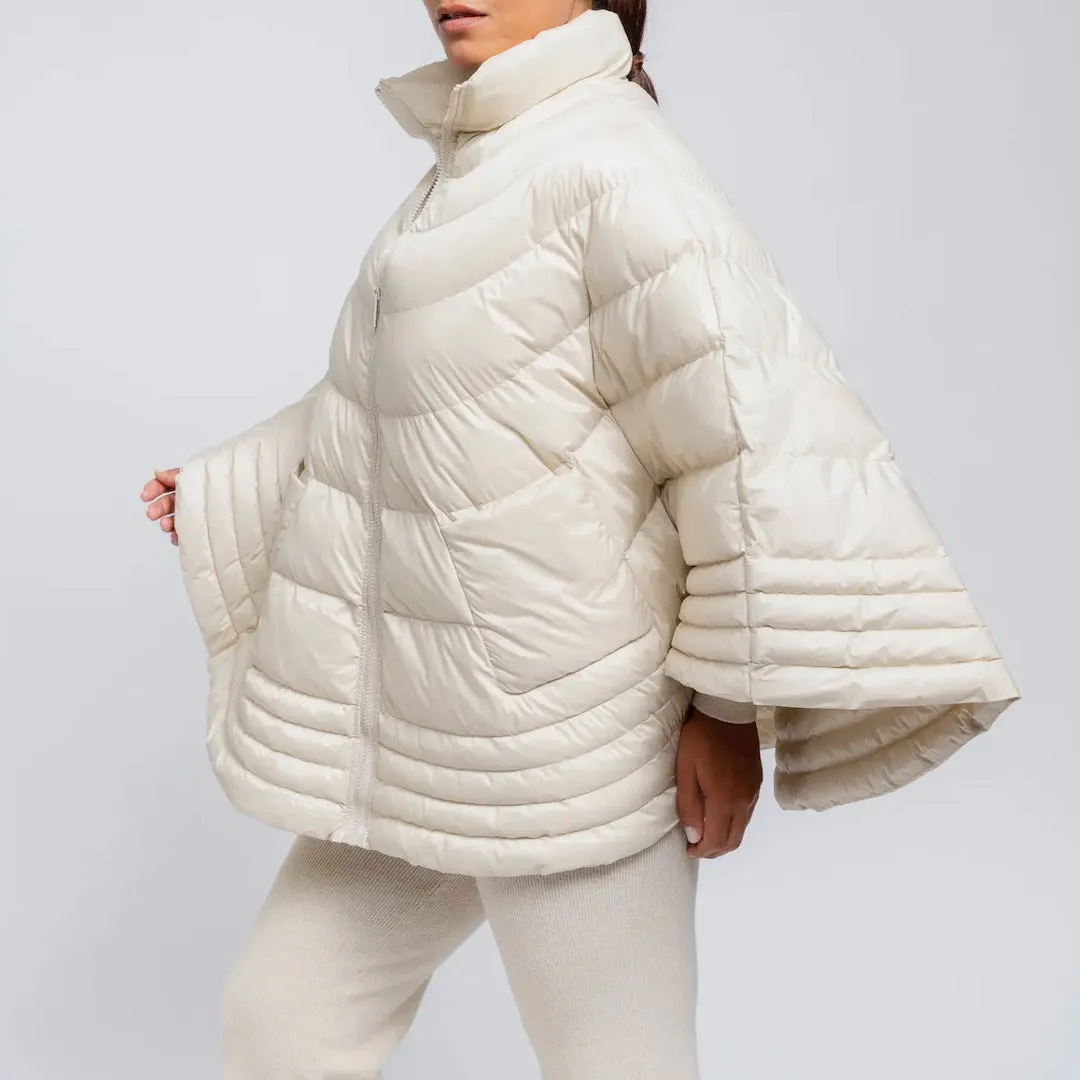 Puffer Poncho-Cape, Ivory