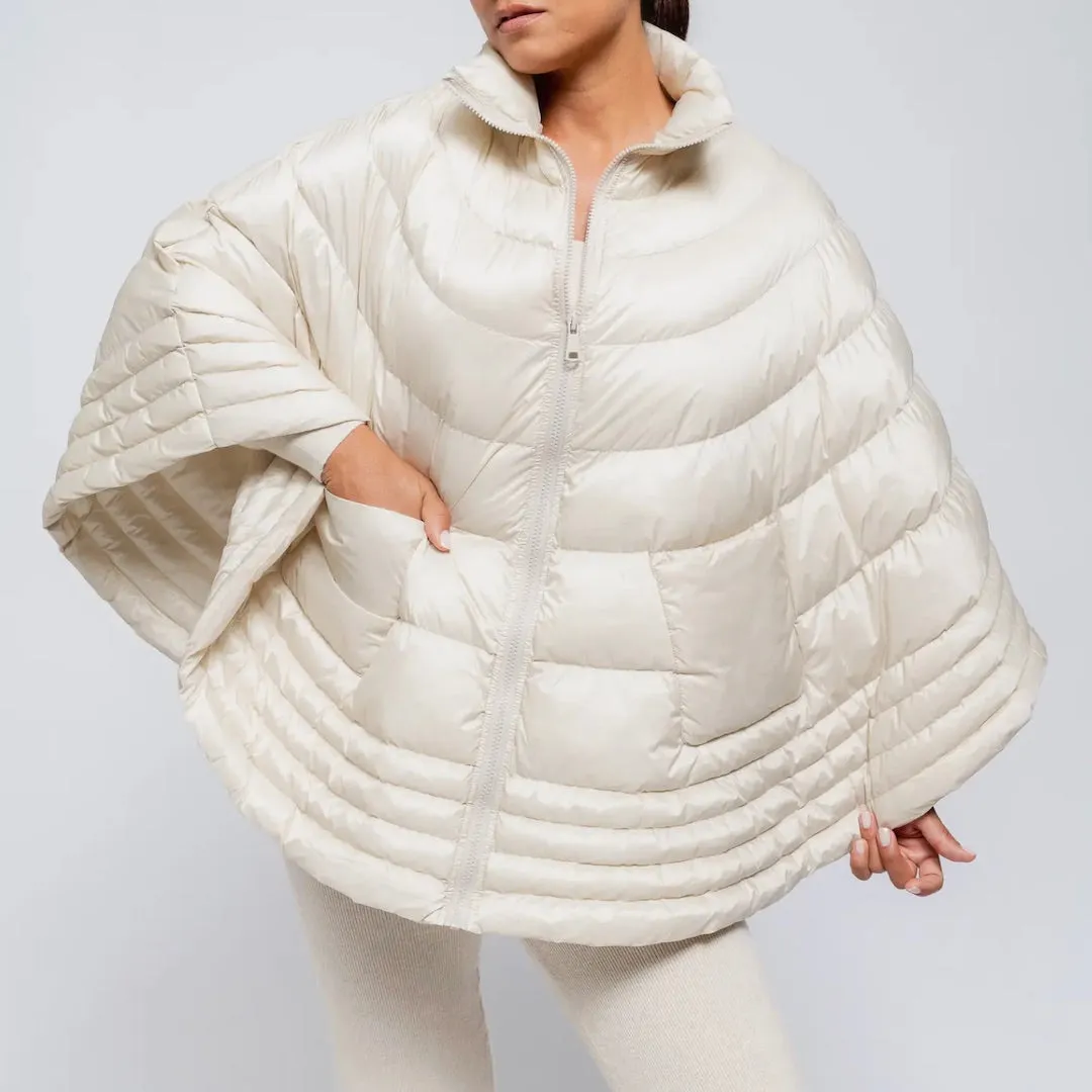 Puffer Poncho-Cape, Ivory