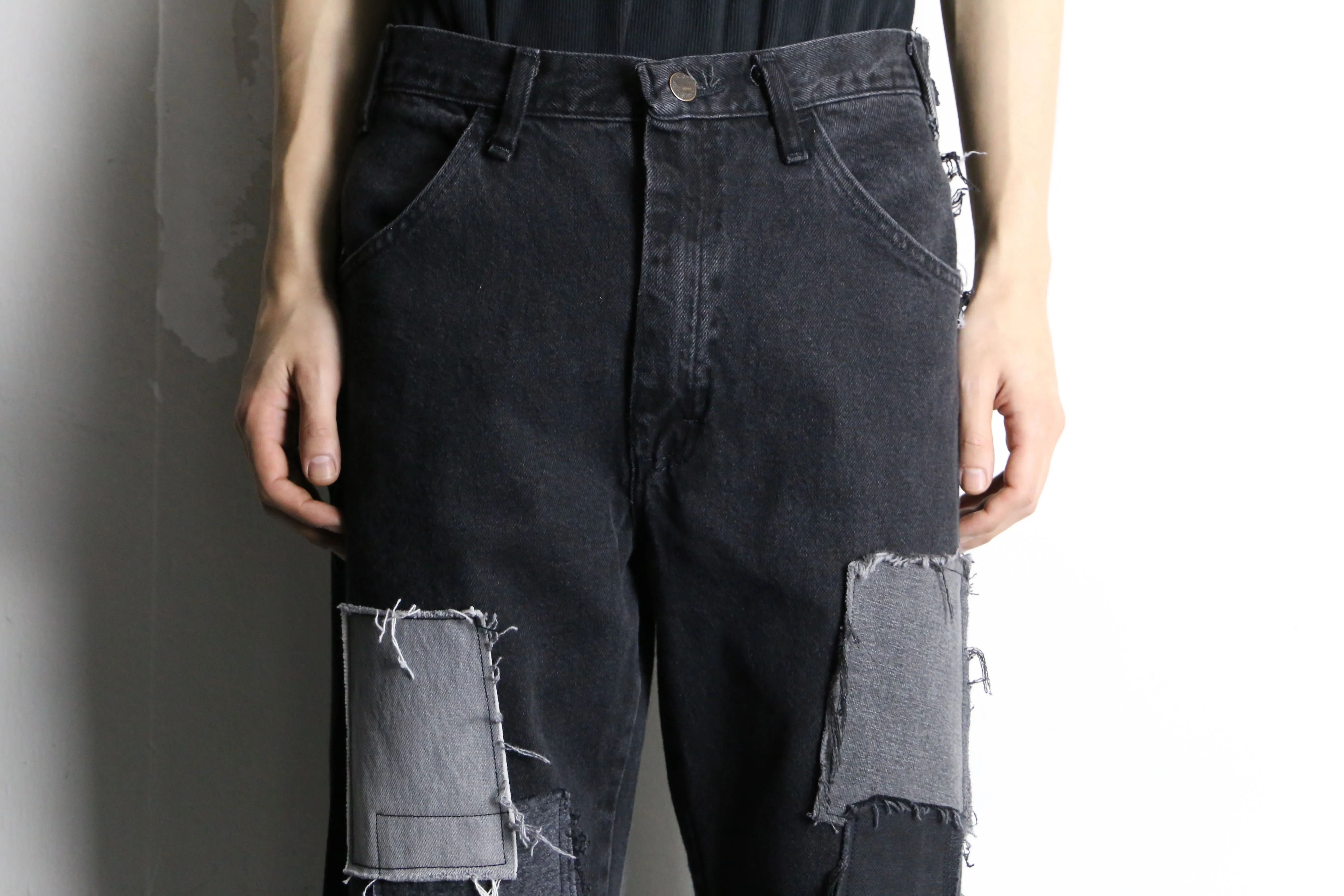 "Re:make" patchwork design black flare denim