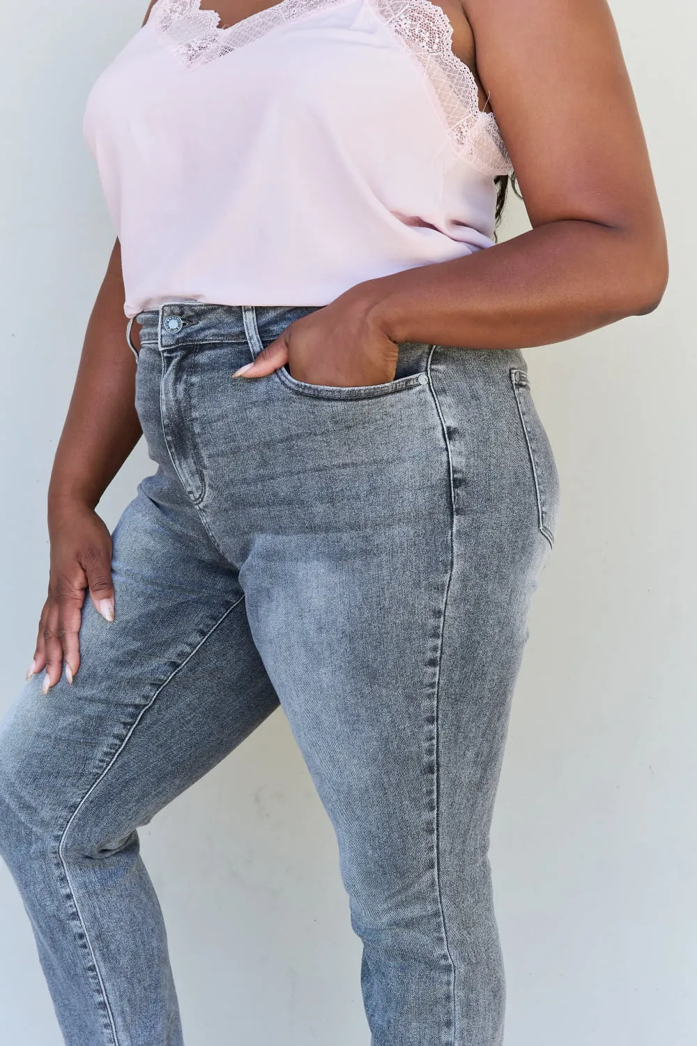 Racquel Full Size High Waisted Stone Wash Slim Fit Jeans