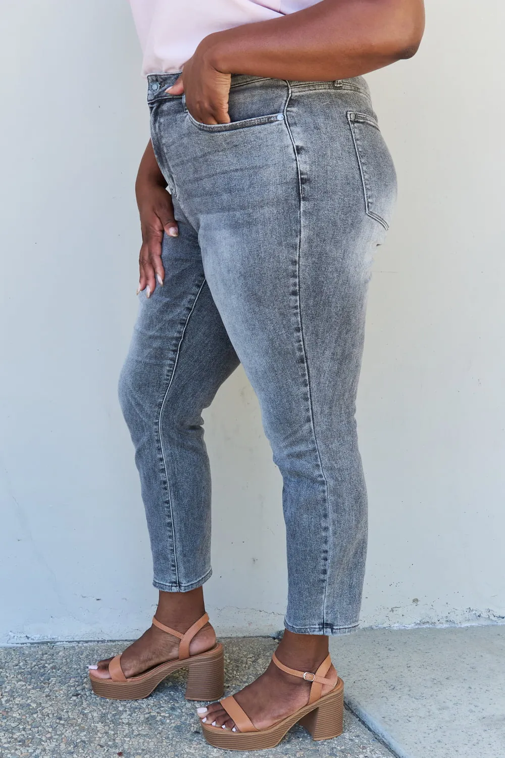 Racquel Full Size High Waisted Stone Wash Slim Fit Jeans