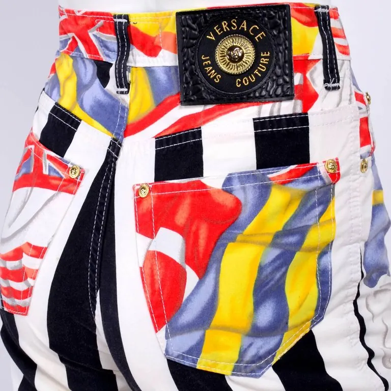 Rare Vintage Gianni Versace Jeans Couture Pants W Novelty Flag Print 26 XS