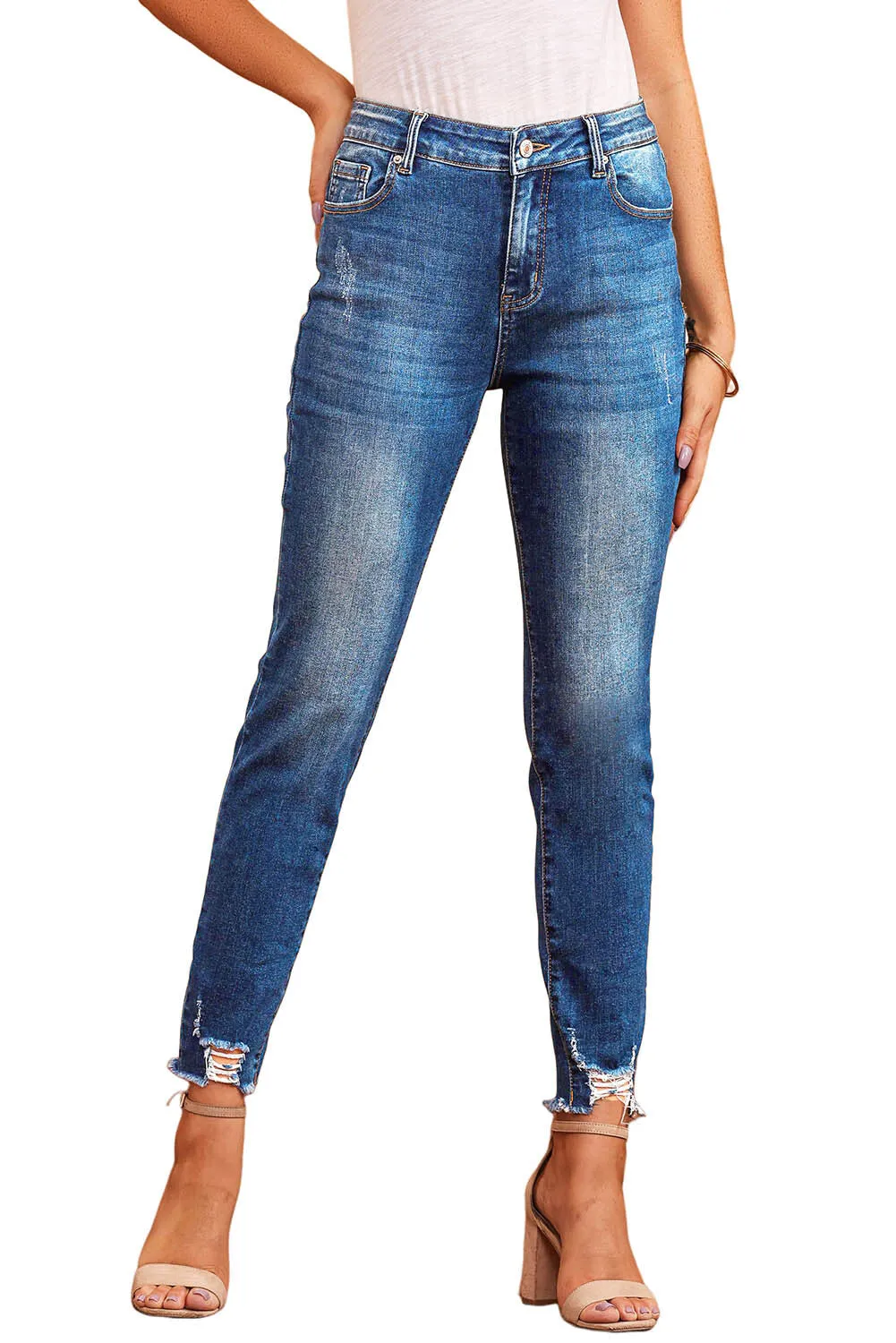 Raw Hem Ankle-length Skinny Jeans