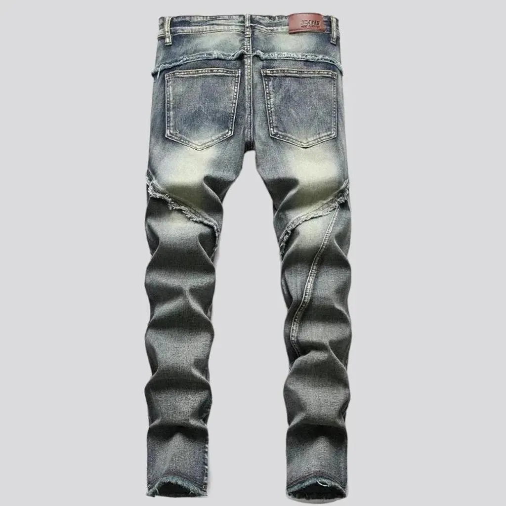 Raw-hem men's embellished jeans