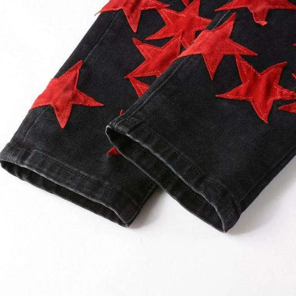 Red stars embroidery men's jeans