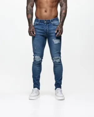 Ripped & Repaired Skinny Jeans - Blue Wash