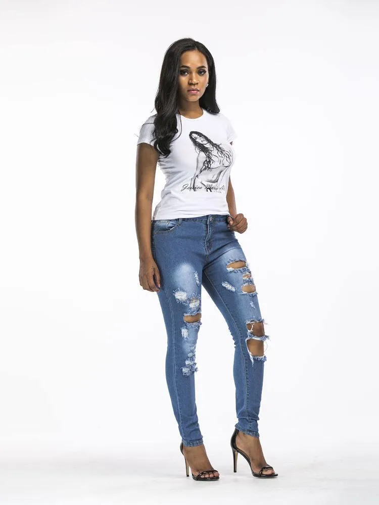 Ripped Distressed Slim Jeans For Women