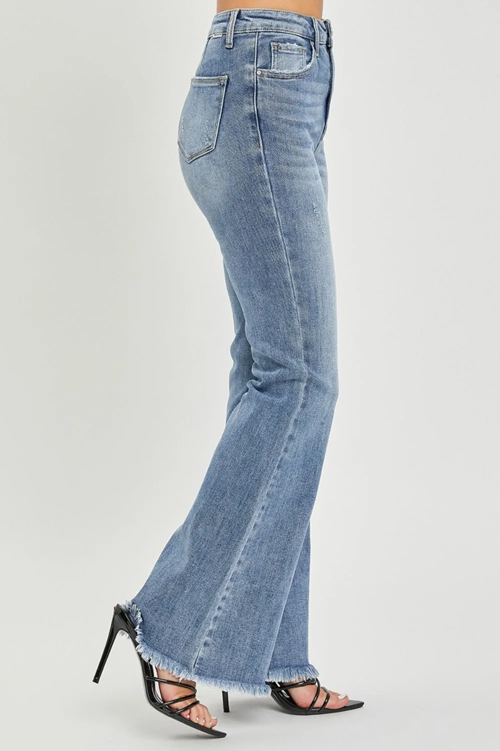 RISEN Full Size High Waist Raw Hem Flare Jeans