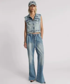 Roadhouse Wide Leg Drawstring Denim Jeans - Sunset Blue