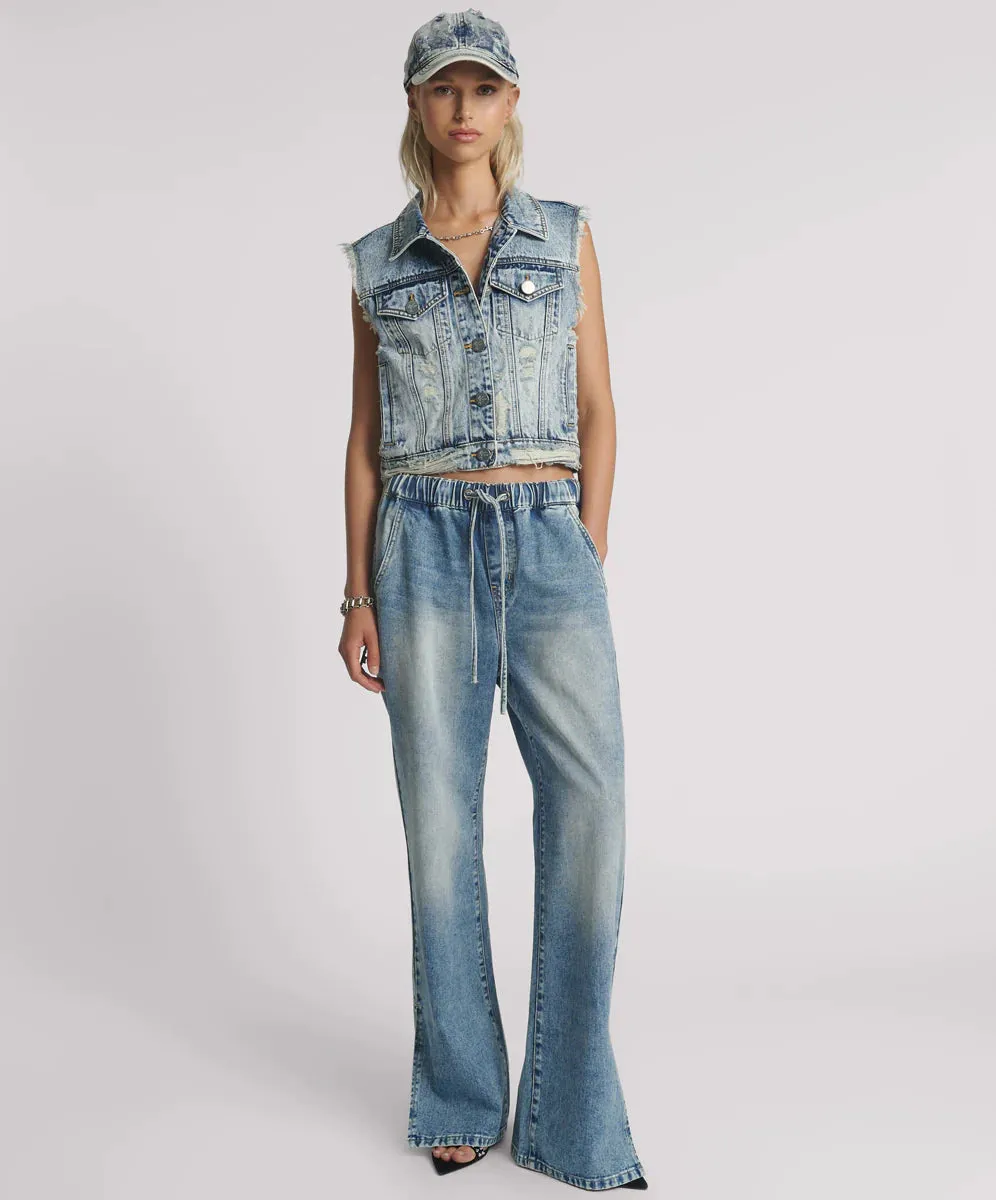 Roadhouse Wide Leg Drawstring Denim Jeans - Sunset Blue