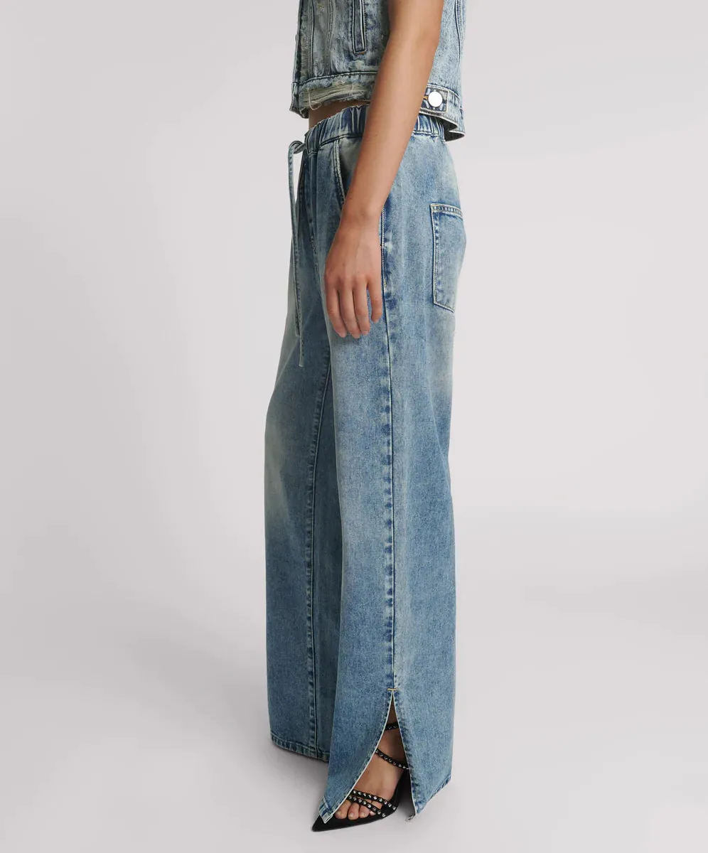 Roadhouse Wide Leg Drawstring Denim Jeans - Sunset Blue