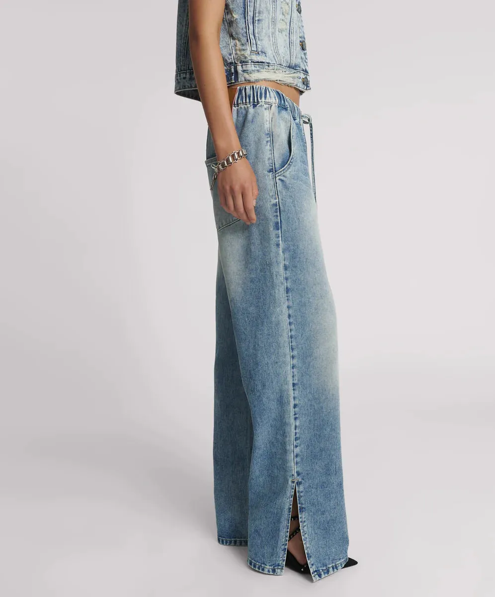 Roadhouse Wide Leg Drawstring Denim Jeans - Sunset Blue