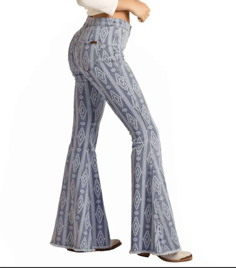 Rock & Roll Cowgirl High Rise Extra Stretch Aztec Bell Bottom Jeans RRWD7PRZU7