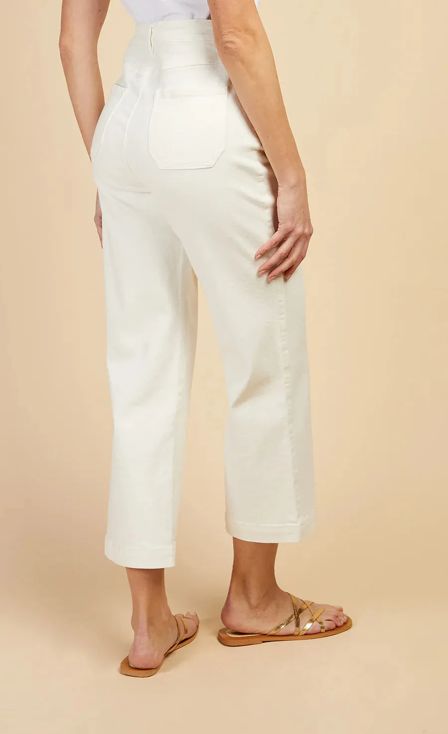 Sarah Cropped Wide Leg Denim Jeans (White)