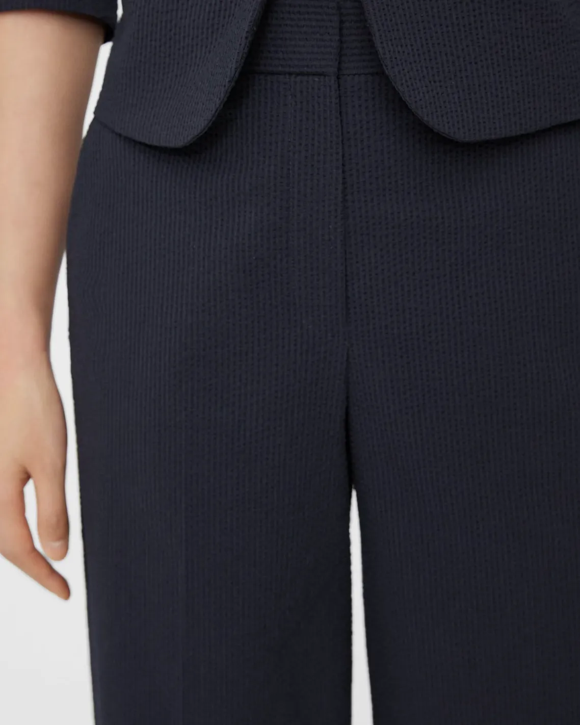 Seersucker High-Waist Wide-Leg Pant - Navy