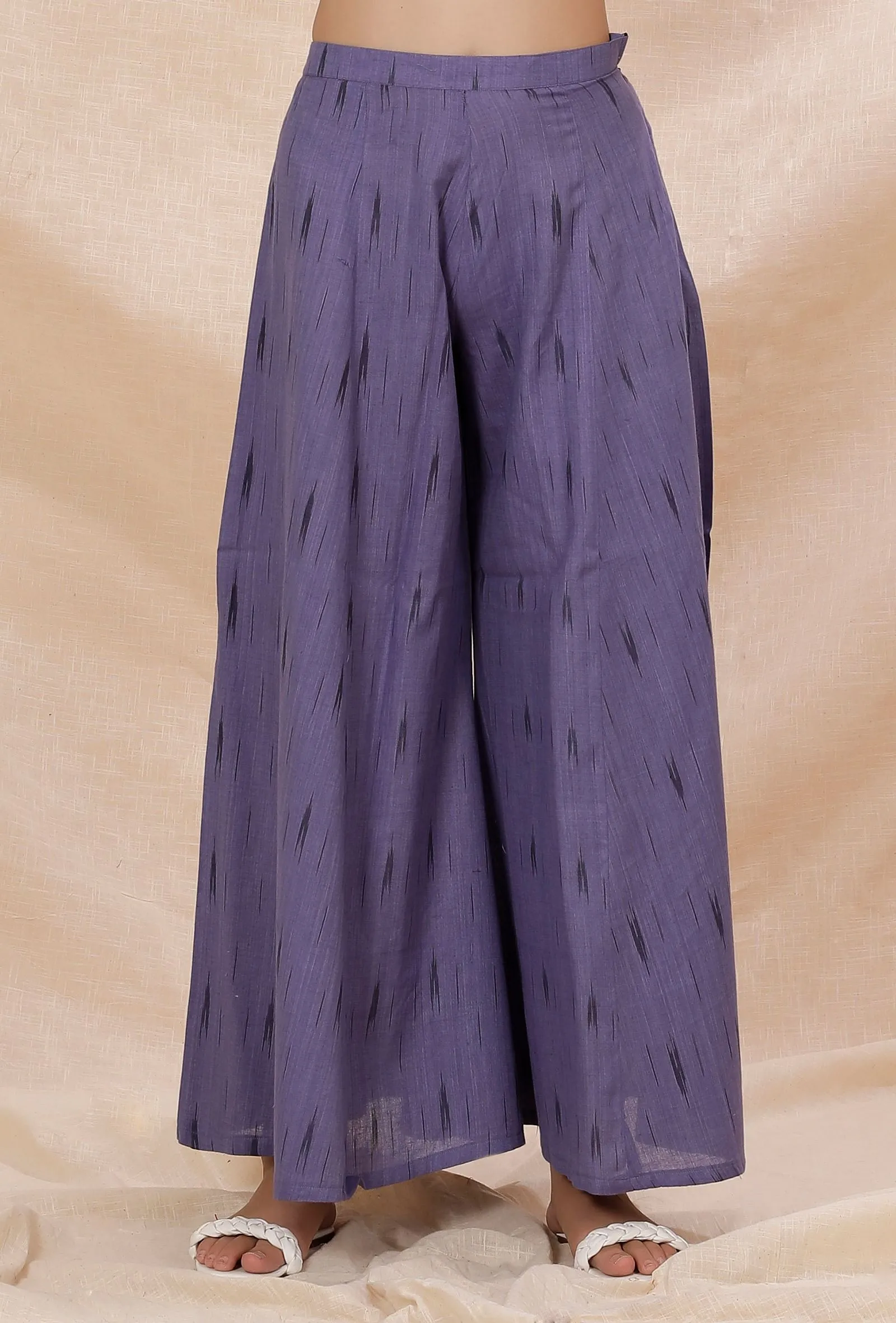 Set of 2: Mauve Halter Neck Cotton Ikkat Kurta With Flared Pants