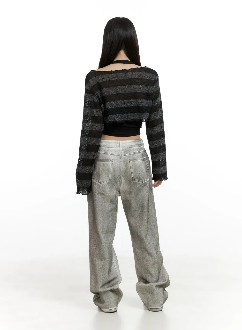 Sheer Striped Crop Sweater CL424