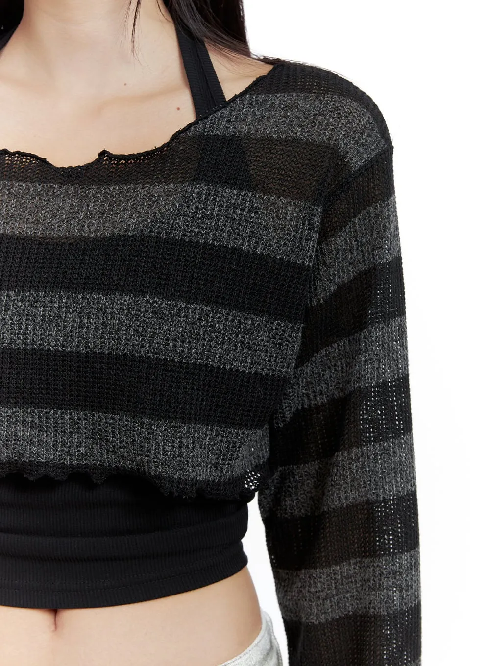 Sheer Striped Crop Sweater CL424