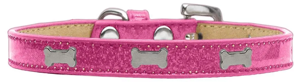 Silver Bone Widget Dog Collar Pink Ice Cream Size 16