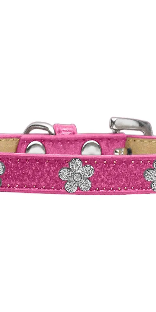 Silver Flower Widget Dog Collar Pink Ice Cream Size 18