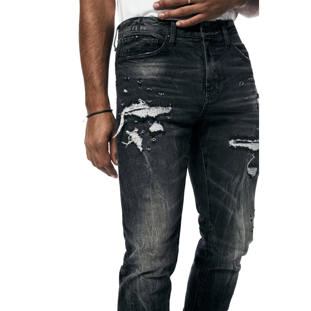 Slim Rip And Repair Jeans - Moon Black